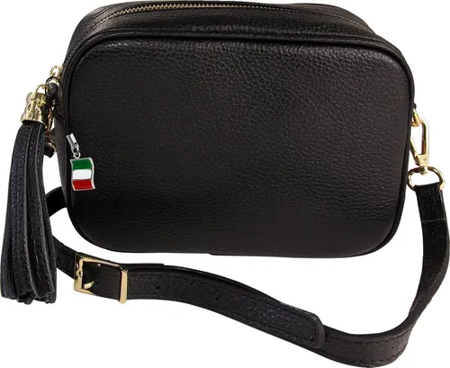 FLORENCE Damen Umhängetasche aus echtem Leder - Elegante Umhängetasche in Schwarz, aus hochwertigem Kalbsleder. Ideal für den täglichen Gebrauch, mit praktischen Maßen von 20 cm x 15 cm und einem stilvollen Querformat.