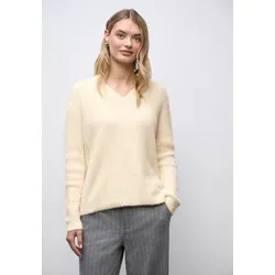 V-Ausschnitt-Pullover STREET ONE, Damen, Gr. 38, soft beige, Stoff, 55% Polyester, 45% Baumwolle, unifarben, normal normal, V-Ausschnitt, Bündchen, Pullover, Grobstrick