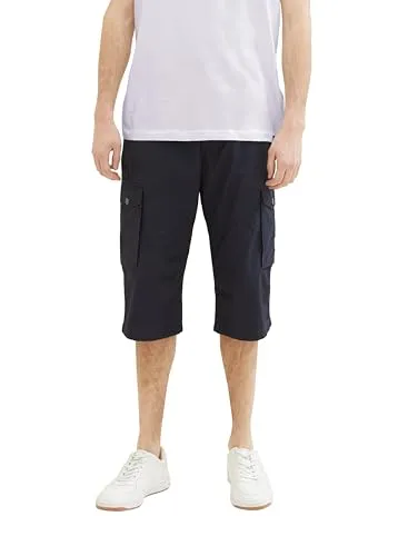TOM TAILOR Herren Relaxed Fit Overknee Cargo Shorts, navy geometric structure, 31