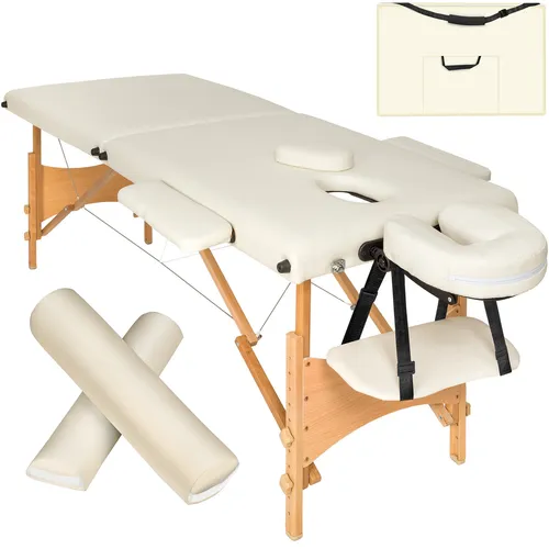 TecTake 2 Zonen Massageliege-Set Freddi - beige - Massageliege mit 5cm Polsterung und klappbarer Funktion für höchsten Liegekomfort. Inklusive Lagerungsrollen und Tragetasche, ideal für mobile Anwendungen in Wellness und Therapie.