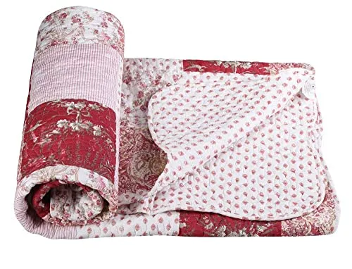 Patchwork Decke Quilt 150x200cm Wohndecke Tagesdecke Rot-Weiss Kuscheldecke Überwurf kds038 Palazzo Exklusiv