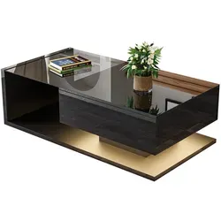Couchtisch 105x55x32 Hochglanzschwarz mit LED-Beleuchtung, Ablagefach für Zeitschriften, modernes Design