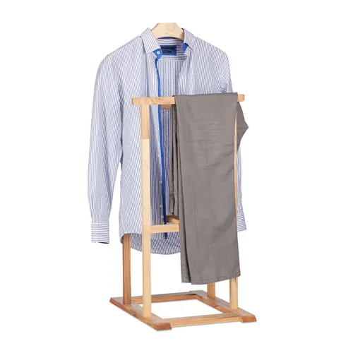 Stabiler Herrendiener aus Holz - Kleiderständer mit eleganter hellbrauner Holzoptik, ideal für die Aufbewahrung Ihrer Outfits und Accessoires, Höhe: 102 cm.