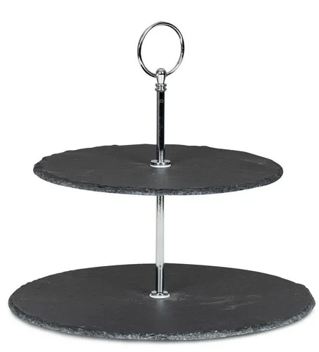 Levandeo® Etagere, Etagere Schiefer 2 Platten 24cm Hoch 2-Stöckig Tischdeko Obst
