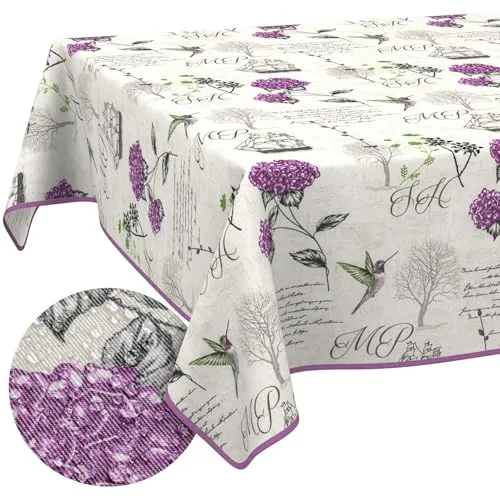 Tischdecke aus Stoff Textil abwaschbar Tischwäsche Tischtuch Baumwolle Polyester Hydrangea Purple 100x140cm In-/Outdoor Tischdecke