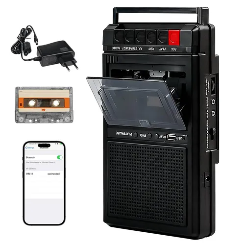 Tragbarer Kassettenrekorder Retro mit Bluetooth und Aufnahmefunktion