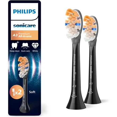 Philips Sonicare Premium All-in-One Bürstenköpfe - Black - 2 pcs - Zahnpflegeartikel mit bis zu 20x mehr Plaqueentfernung und 100% weißeren Zähnen in nur 2 Tagen. Entwickelt für optimale Mundgesundheit und kompatibel mit allen Philips Sonicare Handstücken.