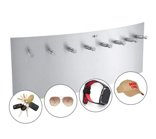 Zack Schlüsselbrett Edelstahl matt 35 cm - Stilvolles Schlüsselboard - Schlüsselbretter aus hochwertigem, gebürstetem Edelstahl mit 8 Haken, ideal für ordentliche Organisation und moderne Ästhetik in jedem Raum.