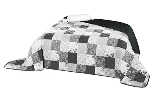Tagesdecke Bettüberwurf Allzweckdecke 220x240 cm Patchwork Anthrazit Grau