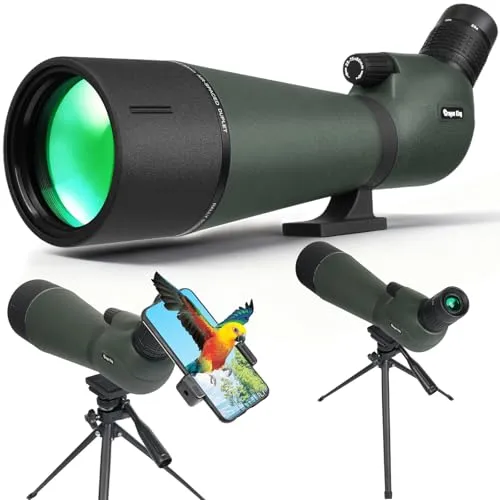 BIBIRE HD-Spektive für das Zielschießen, 25-75x80-Winkelspektiv mit Stativ und Smartphone-Adapter, Spektiv für Vogelbeobachtung, Wildbeobachtung und Jagd