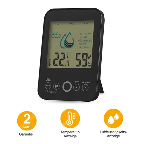 Raumklimastation Schimmelwarner - Hygrometer mit Lüftungsempfehlung - Wetterstationen mit digitaler Temperatur- und Luftfeuchtigkeitsanzeige, bietet Lüftungsempfehlungen zur Schimmelvermeidung und sorgt für ein gesundes Raumklima.