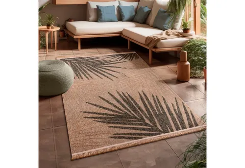 Paco Home Hochwertiger Outdoor Teppich 80x150 cm - Teppich für Terrasse, Balkon, Garten & Küche, wetterfest und pflegeleicht in Jute-Sisal-Optik mit Fransen, ideal für eine gemütliche Atmosphäre