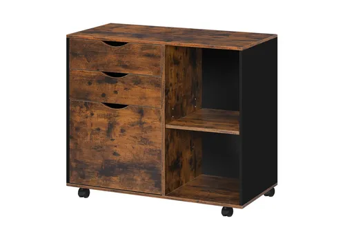 Woltu Rollcontainer mit 3 Schubladen und 5 Rollen - Rustikaler Büroschrank mit 3 Schubladen und 5 mobilen Rollen für maximale Flexibilität. Robust und langlebig, perfekt für Ihr Home Office oder Büro.