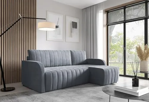 LIKMA Dunkelgrau Ecksofa Otto 224x145 cm mit Schlaffunktion (200x140 cm) Eckcouch mit Bettkasten Wohnlandschaft mit Bettkasten Bettsofa mit Stauraum Polstermöbel Sofa 3 Sitzer