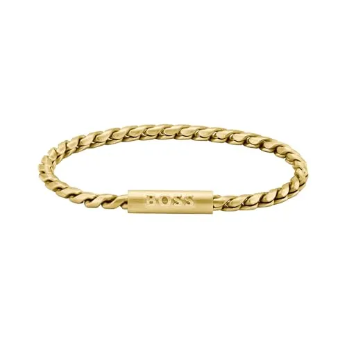 BOSS DORAN Armband, 1580695, 1580696 in Gelb|Goldfarben - Modisches Edelstahl-Armband mit IP-beschichteter, matt-goldfarbener Oberfläche und stylishen Gliederketten. Ideal als Geschenk für jeden Anlass, inklusive Geschenkverpackung.