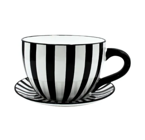 Dekohelden24 Pflanzkübel Pflanztassen - Keramikübertopf Schwarz-Weiß-Gestreift - Garten-Zubehör: Stilvoller Keramikübertopf in glänzendem Schwarz-Weiß-Gestreift, ideal für Pflanzen und Dekoration. Perfekt für jeden Raum!