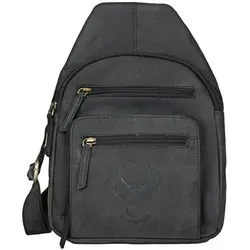 Vintage Herren Leder Brusttasche Motorrad Rucksack Schultertasche Schwarz - Kompakte Umhängetasche aus 100 % echtem Leder in Schwarz mit markanter Adler-Prägung. Ideal für Alltag und Reisen dank durchdachter Fächeraufteilung. Robuste Verarbeitung für Langlebigkeit und Stil.