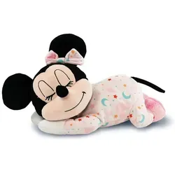 Clementoni Disney Baby Minnie Plüschfigur - Schlafende Baby Minnie mit Licht und Sound, super-weiches Plüschtier mit beruhigendem Nachtlicht und sanften Klängen