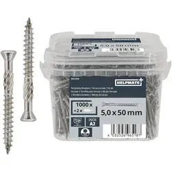 Terrassenschrauben 5x50 mm Edelstahl A2 - 1000 Stück inkl. T25 Bits - Eisenwaren für Terrassenbau – Hochwertige, witterungsbeständige Edelstahlschrauben mit Schneidkerbe und senkkopf für präzises Arbeiten ohne Holzsplitter.