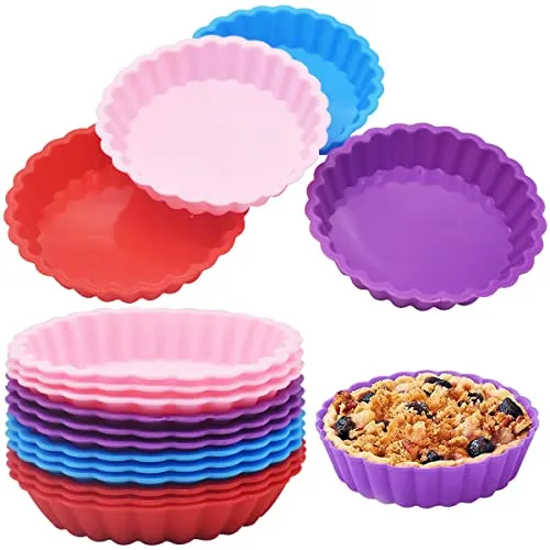 Xiuyer Silikon Backform,12 Stück Wiederverwendbare Mini Tarteform Antihaft Rund Kuchenform Gebäck Backformen(10.8x2.3 cm, Zufällige Farben) Silikon Backform