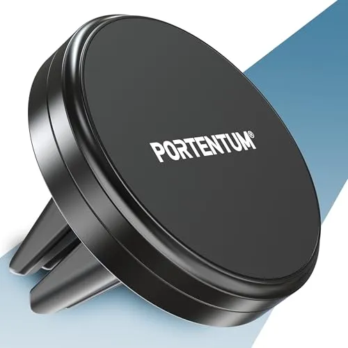 PORTENTUM Handyhalterung Auto Magnet ultrapotent (Nicht kompatibel mit MagSafe – Metall-Sticker erforderlich) – Phone holder car für Lüftungsgitter – extremer Halt mit 6 Magneten – Für Samsung, iPhone