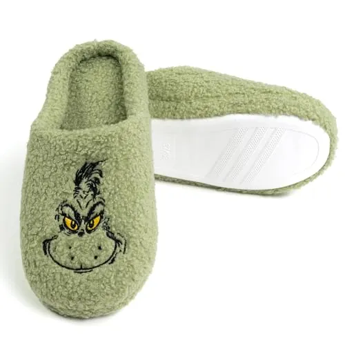 United Labels Grinch Hausschuhe Plüsch für Damen - Kuschelige Fleece Pantoffeln im Grinch-Design, ideal für gemütliche Wintertage. Mit rutschfester Sohle für sicheren Halt und offiziell lizenziert – das perfekte Geschenk für Weihnachten!