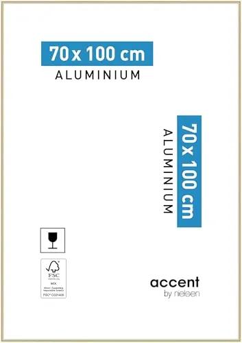 accent by nielsen Bilderrahmen 70 x 100 cm – Aluminium in Gold glanz - Eleganter Aluminiumrahmen für Poster und Bilder im Hoch- und Querformat. Mit Echtglas und stabiler MDF-Rückwand für einfachen Motivwechsel – ein stilvolles Highlight für Ihr Zuhause.