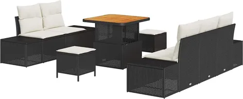 vidaXL 8-teiliges Garten Sofa Set mit Kissen Schwarz - Gartenmöbel Set für bis zu 6 Personen, UV-beständiges Poly-Rattan für lange Haltbarkeit und modernes Design, perfekt für entspannte Stunden im Freien.