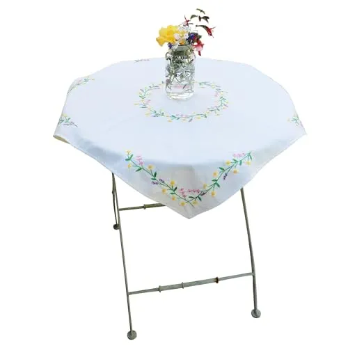 Trimits Stickset, Tischdecke, mit bedrucktem Stoff, Fäden, Nadel und Anleitung (evtl. nicht in deutscher Sprache), 80 x 80 cm, Gänseblümchen-Kette