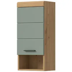Inn.Furn Hängeschrank Shawn, Salbeigrün - Badezimmer Hängeschrank 'Shawn' in Salbeigrün mit Artisan Eiche Dekor, 37 x 79 cm. Bietet viel Stauraum bei geringem Platzbedarf und ist FSC-zertifiziert für nachhaltige Holzqualität.