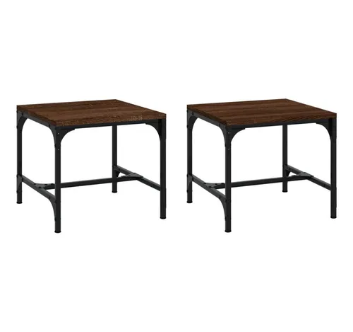 furnicato Couchtisch Beistelltisch 40x40x35 cm Braun Massivholz Optik mit Stahlgestell (2-St) - Setzen Sie stilvolle Akzente in Ihrem Wohnzimmer mit diesen robusten Beistelltischen. Dank des stabilen Stahlrahmens und der hochwertigen Holzwerkstoff-Oberfläche sind sie ideal für jeden Einsatz und überzeugen durch Langlebigkeit.