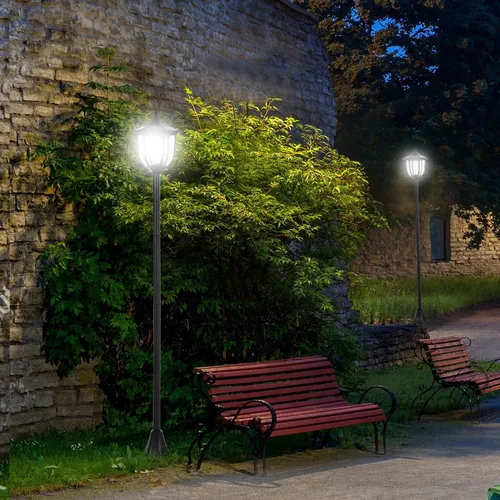 Outsunny Solar Gartenleuchte LED Gartenlaterne - Lampen - Attraktive Solarleuchte mit warmweißen Fackelflammen, ideal für Garten & Terrasse, energiesparend und automatisch einstellbar.