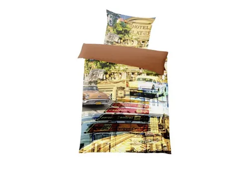 Trend Bettwäsche Havanna, Mako-Satin, 2-teilig - Bettwäsche-Set aus 100% Baumwolle, hochwertiger Mako-Satin, mit sommerlichen Oldtimer- und Strandmotiven für ein entspanntes Ambiente im Schlafzimmer.