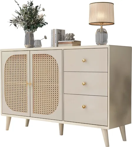 Sideboard mit Türen und Schubladen, 120 cm Offwhite, stilvolle Kommode