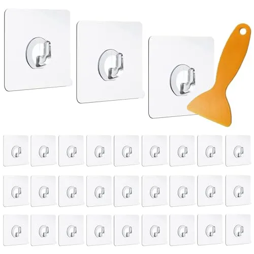 Diompirux 30Stück Selbstklebende Haken, Transparente Magische Haken Set,Kein Bohren, Nahtloser Wasserdicht und Ölfest Wandhaken für Bad,Küche,Wohnzimmer, Mehrzweck Klebe Haken, Max Tragfähigkeit 10 kg