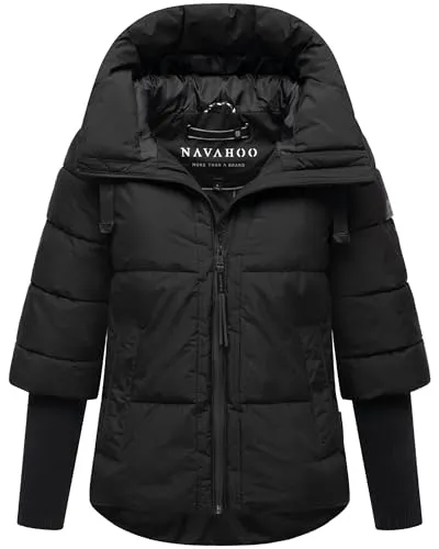 Navahoo Damen Winterjacke Lotusherz XIV Black Gr. S - Moderne Funktionsjacke mit Kapuze und Rippstrickärmeln, wasserabweisend und ideal für stylische Winterlooks sowie entspannte Spaziergänge.