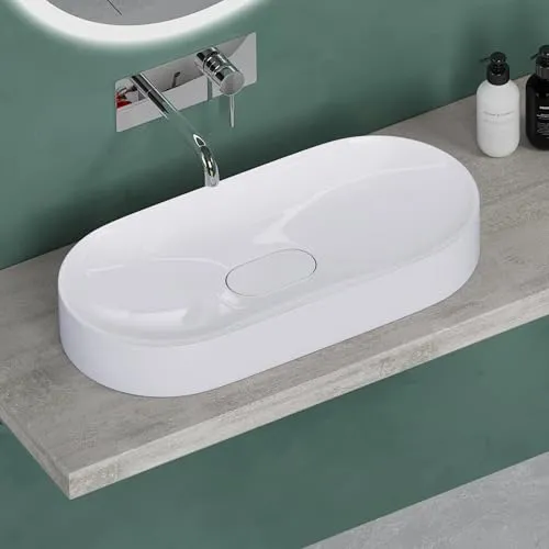 Mai & Mai Aufsatzwaschbecken Col826 - Ovales Gussmarmor Waschbecken mit Nano-Versiegelung - Waschbecken aus Gussmarmor mit einfacher Montage, hygienisch und leicht zu reinigen, ideal für ein exklusives Badezimmer-Design.