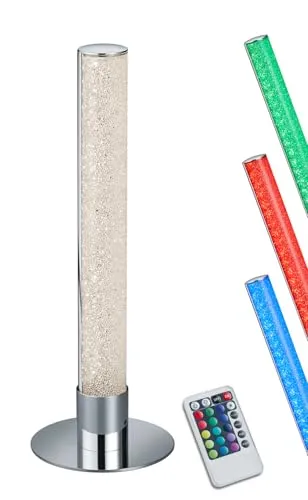 Reality Leuchten LED Tischleuchte Leia R52571100, Farbwechsel & Dimmer - Tischlampe in Metall Chrom mit Acryl Kristalleffekt, inkl. 5 Watt LED für 25.000 Stunden Lebensdauer. Stufenlos dimmbar und per Fernbedienung farbwechselbar – ideal für stimmungsvolle Beleuchtung.