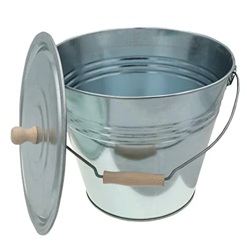 HRB Zinkeimer Ascheeimer mit Deckel Silber 15 Liter, ideale Kamin Zubehör Erweiterung, Eimer zur Lagerung von heißer und kalter Asche