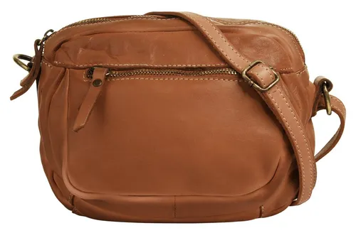 Umhängetasche CLUTY Damen - Echtleder in Cognac - Handtaschen aus 100% Rindleder, Made in Italy. Ideal für Casual-Outfits, mit verstellbarem Schultergurt und praktischem Smartphonefach für einfachen Zugriff.