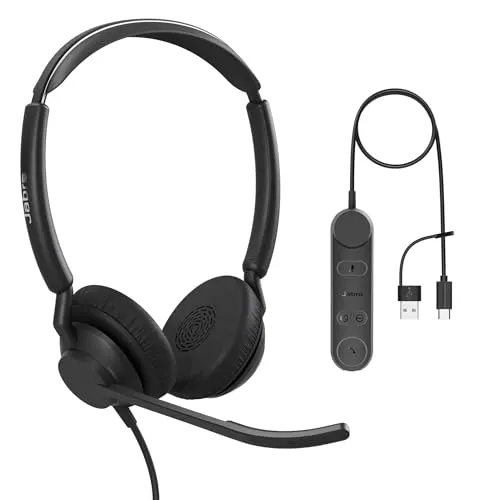 Jabra Engage 50 II Link - USB-A/USB-C Headset für UC-Plattformen - Headset für Festnetztelefone, bietet herausragende Sprachqualität mit drei Mikrofonen und Echtzeitanalysen für optimale Kundengespräche.