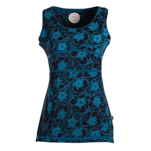 Vishes - Alternative Bekleidung - Damen Sommer-Top Tank-Top Blümchen T-Shirt ärmellos schwarz 46-48