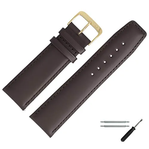 MARBURGER Uhrenarmband 24mm Leder Braun Gold Glatt Mit Naht - Montage Set 7942432000220