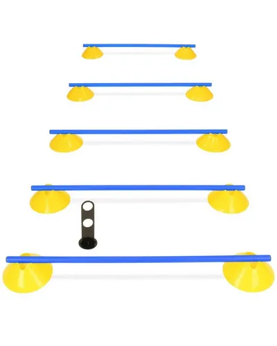 SPORTIKEL24 Agility-Hürde Cavaletti Mini-Hürden 5er Set mit Gelben Markiermulden Stange 100 cm, Kunststoff