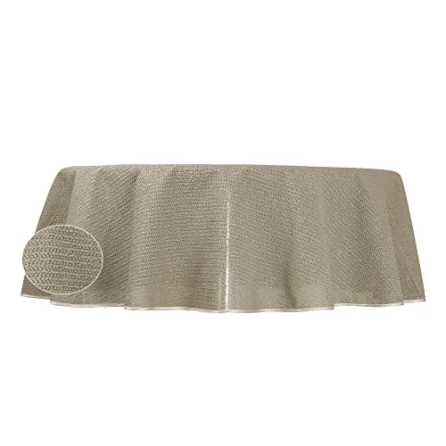 Gartentischdecke Outdoor 140 cm rund Beige wetterfest wasserabweisend rutschfest abwischbar PVC Weichschaum Tischdecke für Garten Balkon Camping