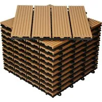 ECD Germany WPC Terrassenfliesen 30x30 cm - 11er Spar Set für 1m² Teak - Terrassen- & Balkonfliesen mit intelligentem Klicksystem, pflegeleicht und wetterbeständig, ideal für Balkon, Terrasse und Garten.