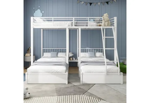 Produktbild Odikalo Kinderbett 3-fach Etagenbett mit Schubladen, umwandelbar in Doppelbett + 2 Einzelbetten