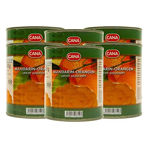 Food-United türkische Mandarin-Orangen geschält ohne Kerne leicht gezuckert in Sirup 6 Dosen Füllm 800g ATG 480g Ring-Pull-Verschluss intensiv komplexes Aroma gleichmäßige ganze Segmente (6 Dosen)