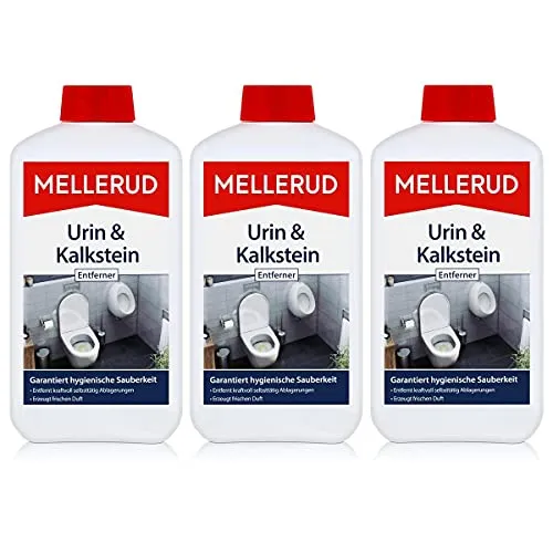 Mellerud Urin und Kalkstein Entferner 1L - 3er Pack - Effektiver Reinigungsmittel für WC, Bidet und Urinal. Entfernt hartnäckige Ablagerungen mühelos und sorgt für hygienische Sauberkeit in Bad und WC.