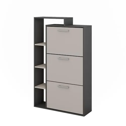 Vicco Schuhkipper Orlando, Anthrazit/Greige, 80 x 128.3 cm - Platzsparend und funktional - Schuhkipper für Ordnung im Flur, mit 3 klappbaren Fächern und offenen Ablagen für viel Stauraum. Ideal für jedes Zuhause.